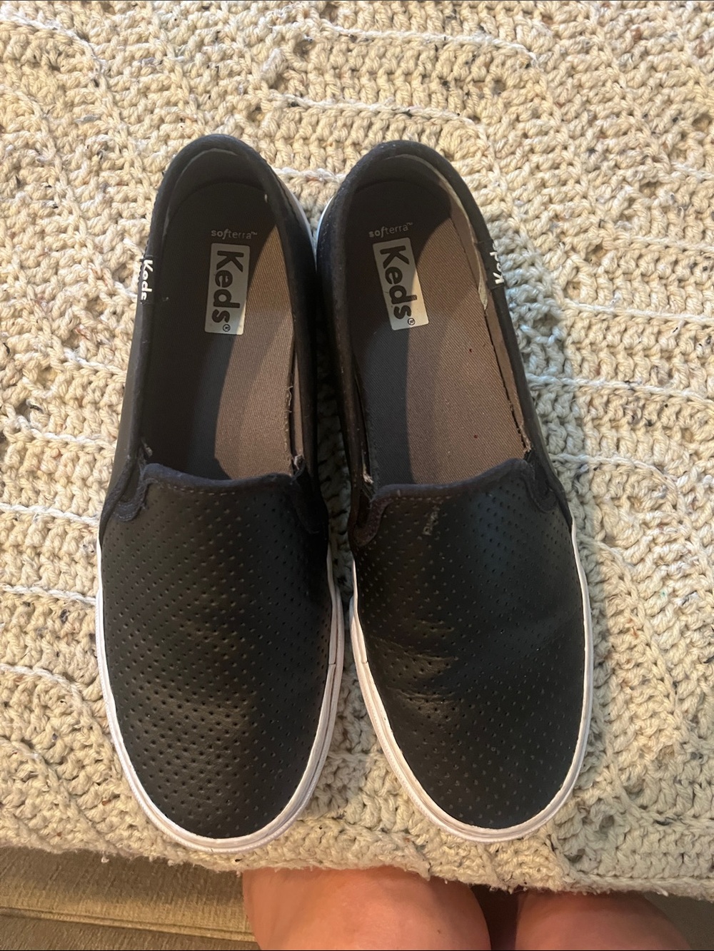 Keds Kids Black Perforated Slip-On Sneakers